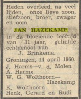 jan hazekamp (1929) on 14 Apr 1960.